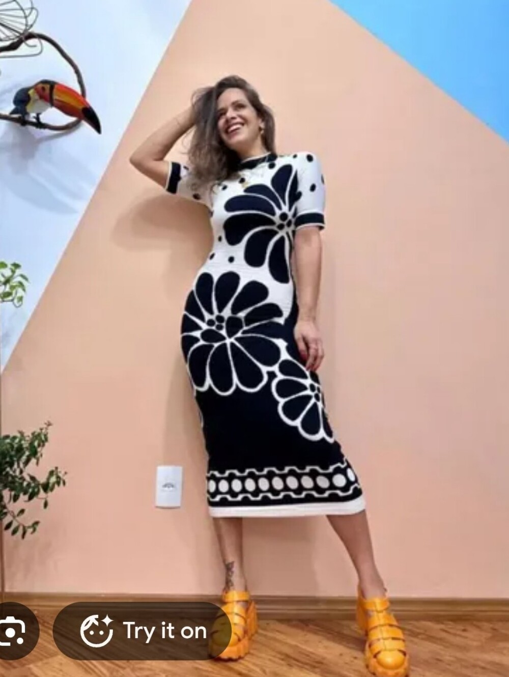 Farm Rio Palermo coco Monochromatic Black And White Daisy Print Midi Dress Xs